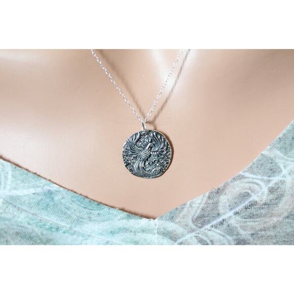 Sterling Silver Ancient Coin Charm -Phoenix Necklace - Picture 1 of 2